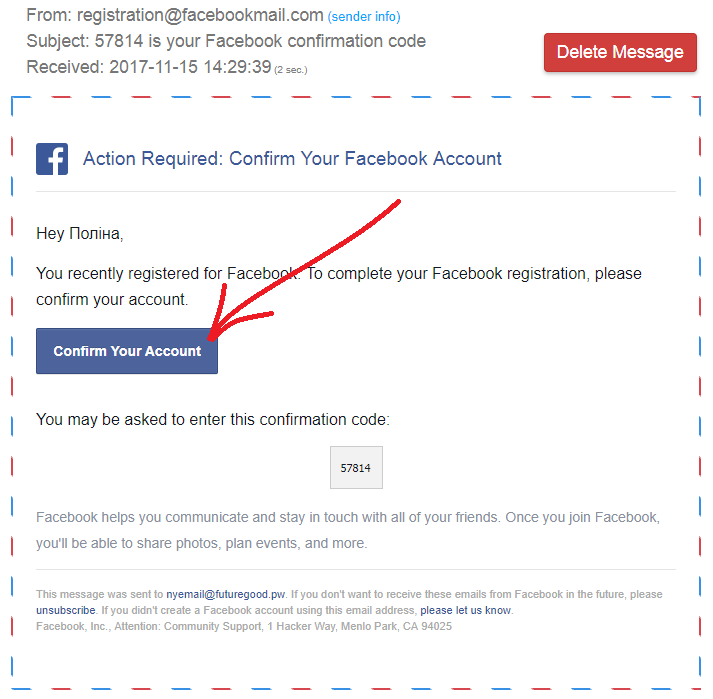 Pesan konfirmasi yang datang